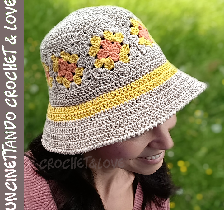Gehäkelter Fischerhut mit Granny Square Häkelmuster #3425